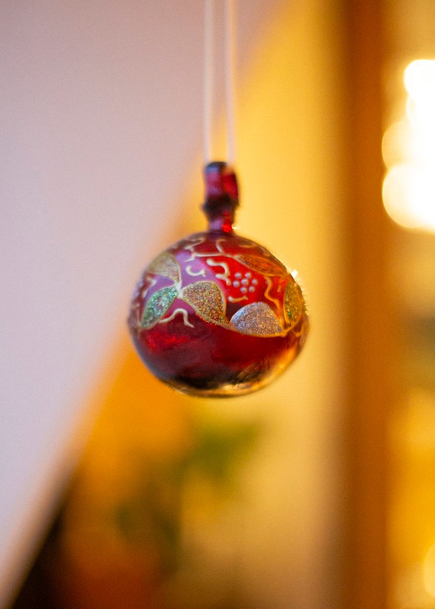 Liten malt glasskule, rød