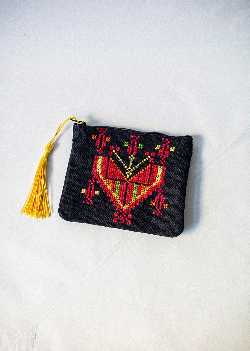 Liten brodert pung, svart og flerfarget