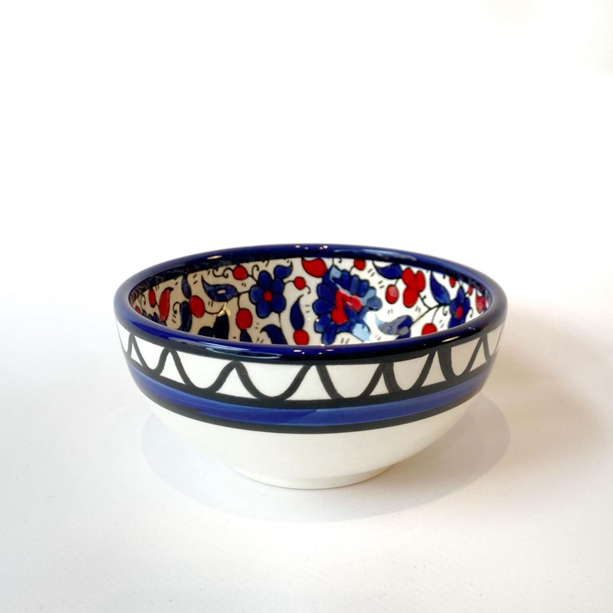 Keramikkskål, blå og rød 12 cm